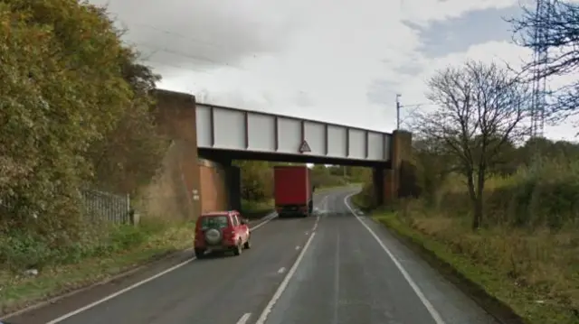 A51 between Stone and Stafford, where it goes under a railway bridge