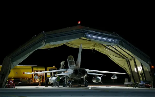 RAF personnel check a Tornado jet in Cyprus