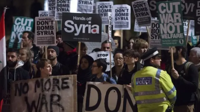 Protesters outside parliament in London