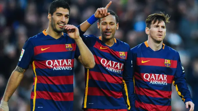 Louis Suarez, Neymar and Lionel Messi