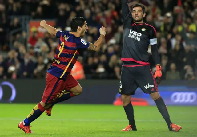 Luis Suarez celebrates