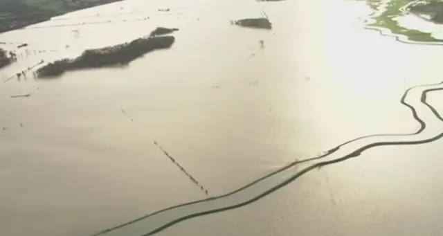 Aerial shot of flooding in Cumbria