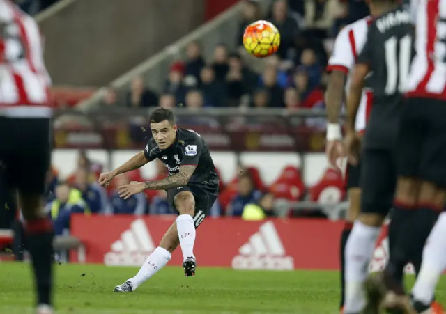 Philippe Coutinho hits a free-kick