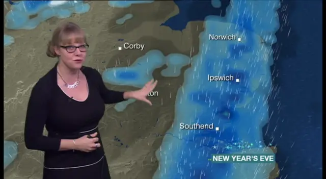 Weather chart showing rain across Norfolk