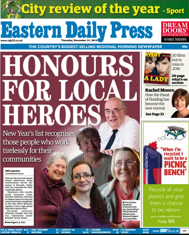 Front page of today's Eastern Daily Press