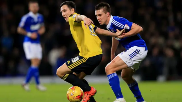 onas Knudsen of Ipswich Town and Stewart Downing