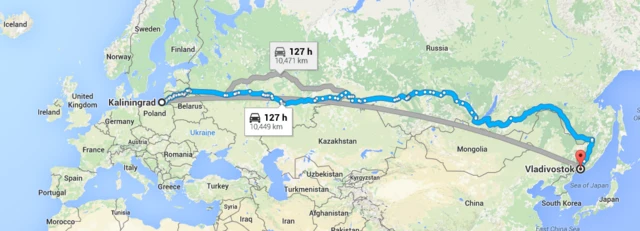 Distance from Vladivostok to Kaliningrad