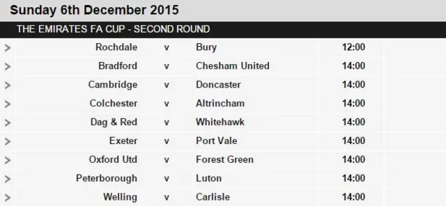 FA Cup Sunday fixtures