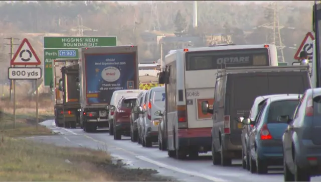 Traffic queuing on diversionary routes from Forth Road Bridge