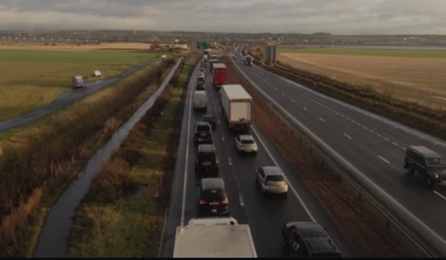 Queuing traffic following closure of Forth Road Bridge