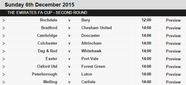 Sunday FA Cup fixtures