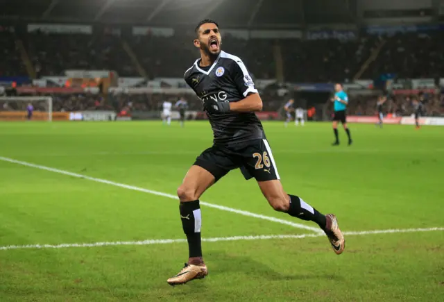 Riyad Mahrez celebrates his hattrick