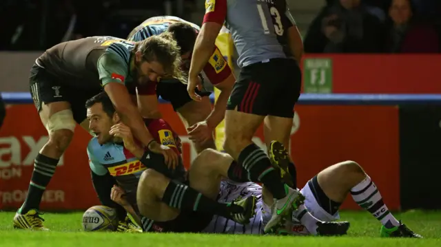 Tim Visser celebrates his hat-trick