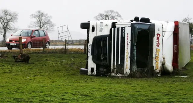 Overturned lorry