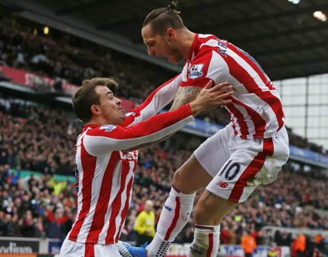 Stoke celebrate after their opening goal