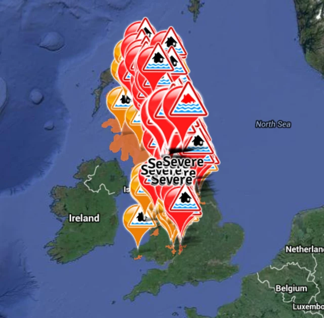 A map showing flooding across the UK