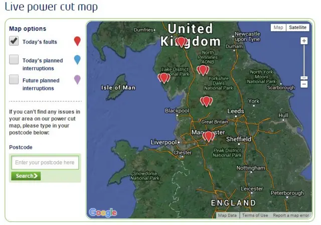 Power cut map