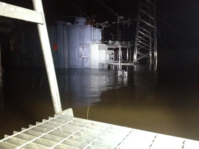 Flooded substation in Lancaster