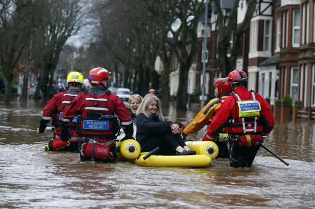 Women in an emergency serivces raft