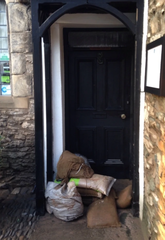 Door with sandbags