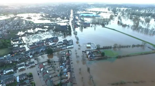 An aerial view of the flooding in Carlisle