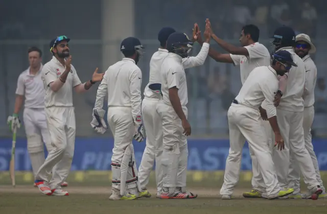 India celebrate their victory over South Africa