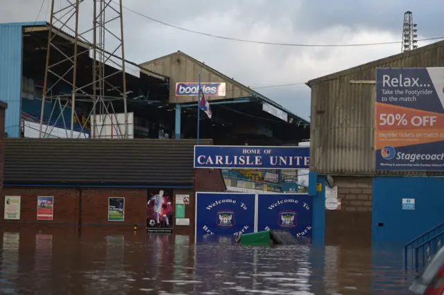 Carlisle Utd's football ground flooded