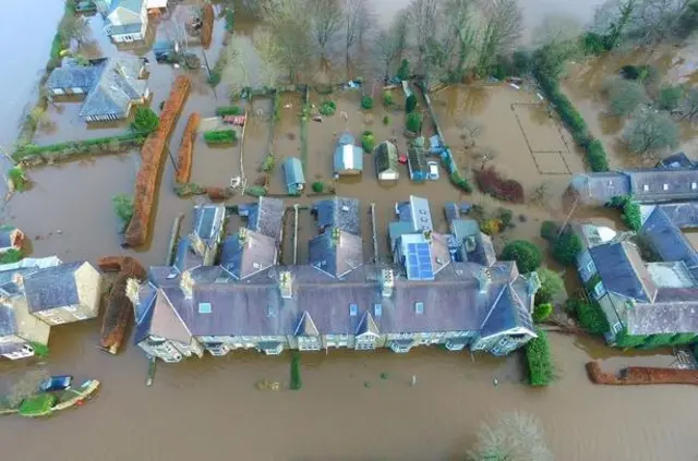 Aerial view of Corbridge floods