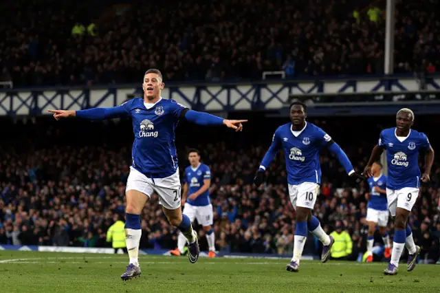 Everton celebrate another goal at Aston Villa