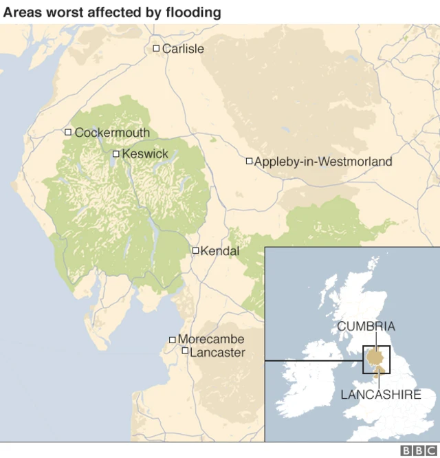 Map showing flood-hit towns