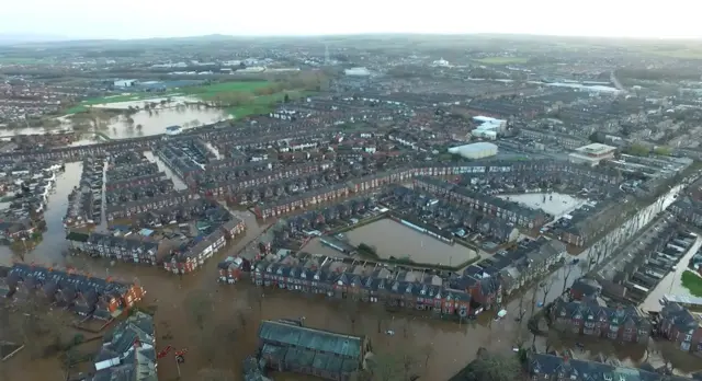 An aerial view of the flooding in Carlisle