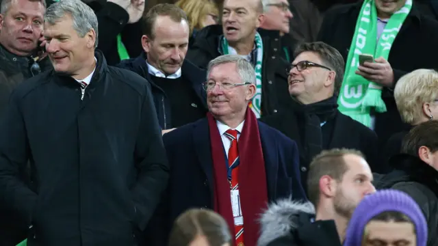 Sir Alex Ferguson watches from the stands