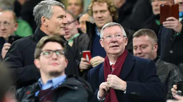 Sir Alex Ferguson watches from the stands