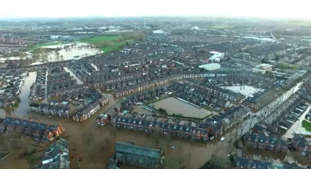 An image taken from a police helicopter showing the extent of flooding in Carlisle - 7 December 2015