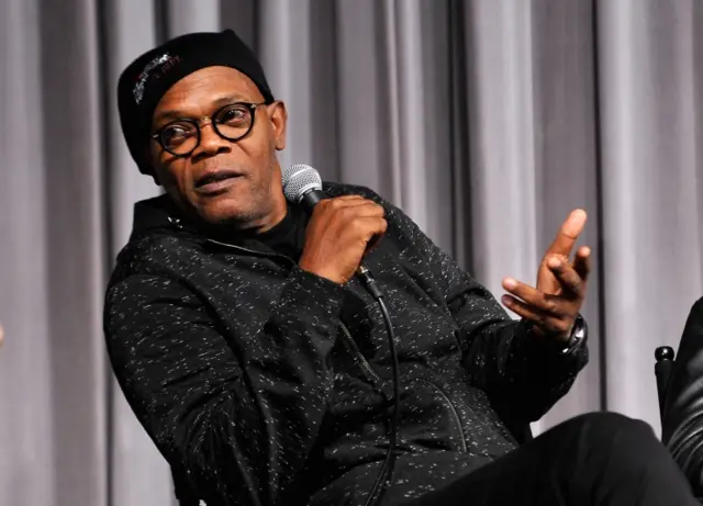 Samuel L Jackson pictured this weekend at a Q&A for Quentin Tarantino's new film in Hollywood