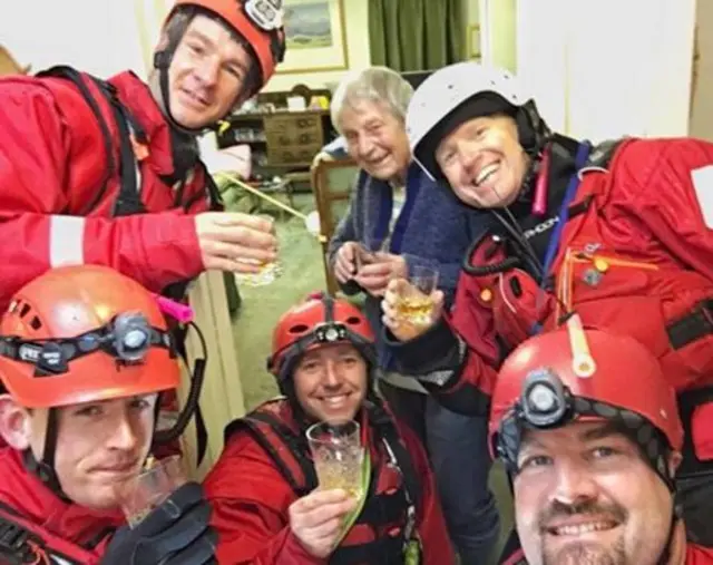 Keswick Mountain Rescue Team with a wee dram