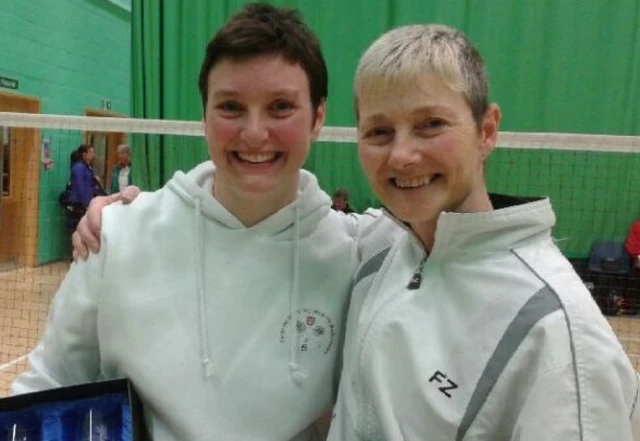 Derbyshire's Sarah Pulley (left) and Linda Wood successful at the 2015 National Masters Badminton Championships at Hatfield