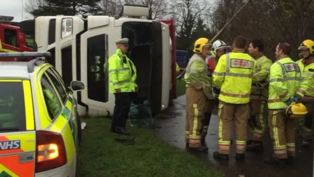 Overturned lorry