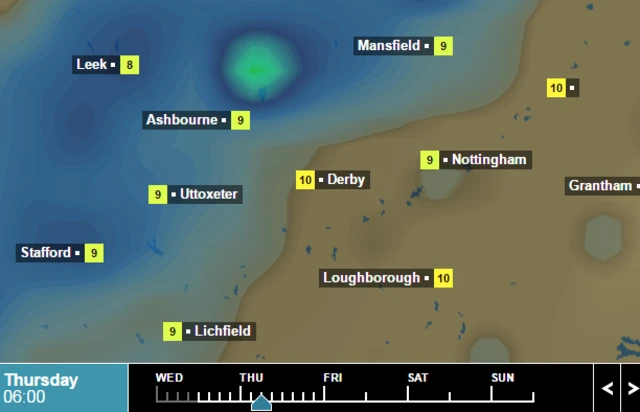 Weather temperatures for 6am on Thursday December 10