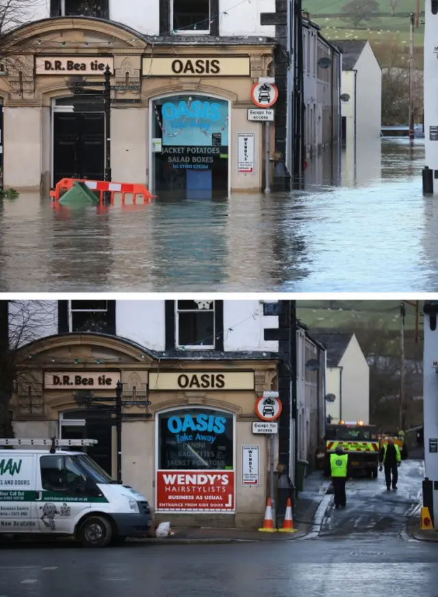 Before and after the floods on Cockermouth High Street