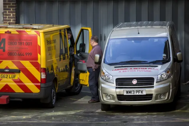 Labour battle van with AA van