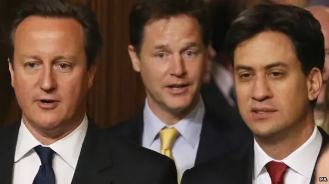 David Cameron, Nick Clegg and Ed Miliband