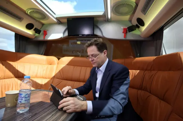 Nick Clegg on the Lib Dem battle bus