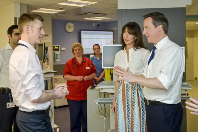 David and Samantha Cameron visiting a hospital in Salford