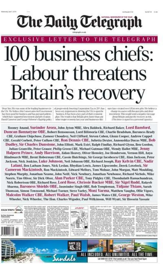 Telegraph front page