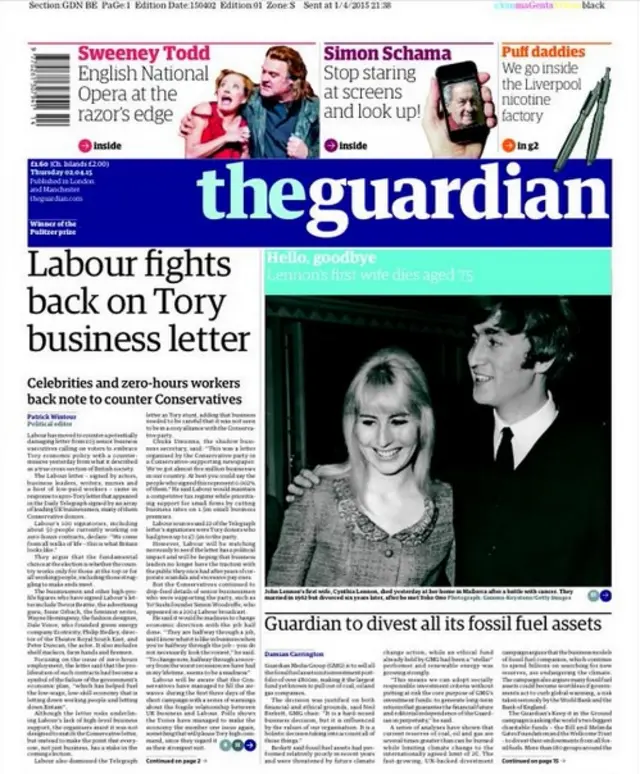 Guardian front page