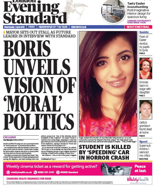 Evening Standard front page