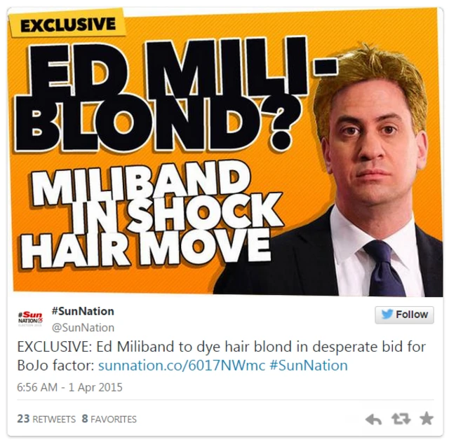 Ed-Miliblond? The Sun's April fool joke