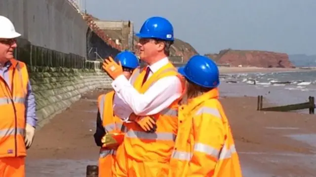 David Cameron inspects repairs to railway in Dawlish