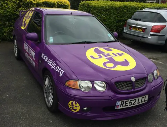 A car painted with the UKIP logo and slogans - 11 April 2015